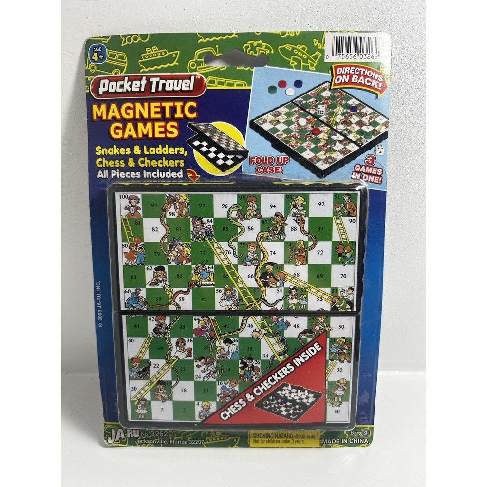 Pocket Travel Magnetic Games Snakes & Ladders Chess Checkers Fold Up Case